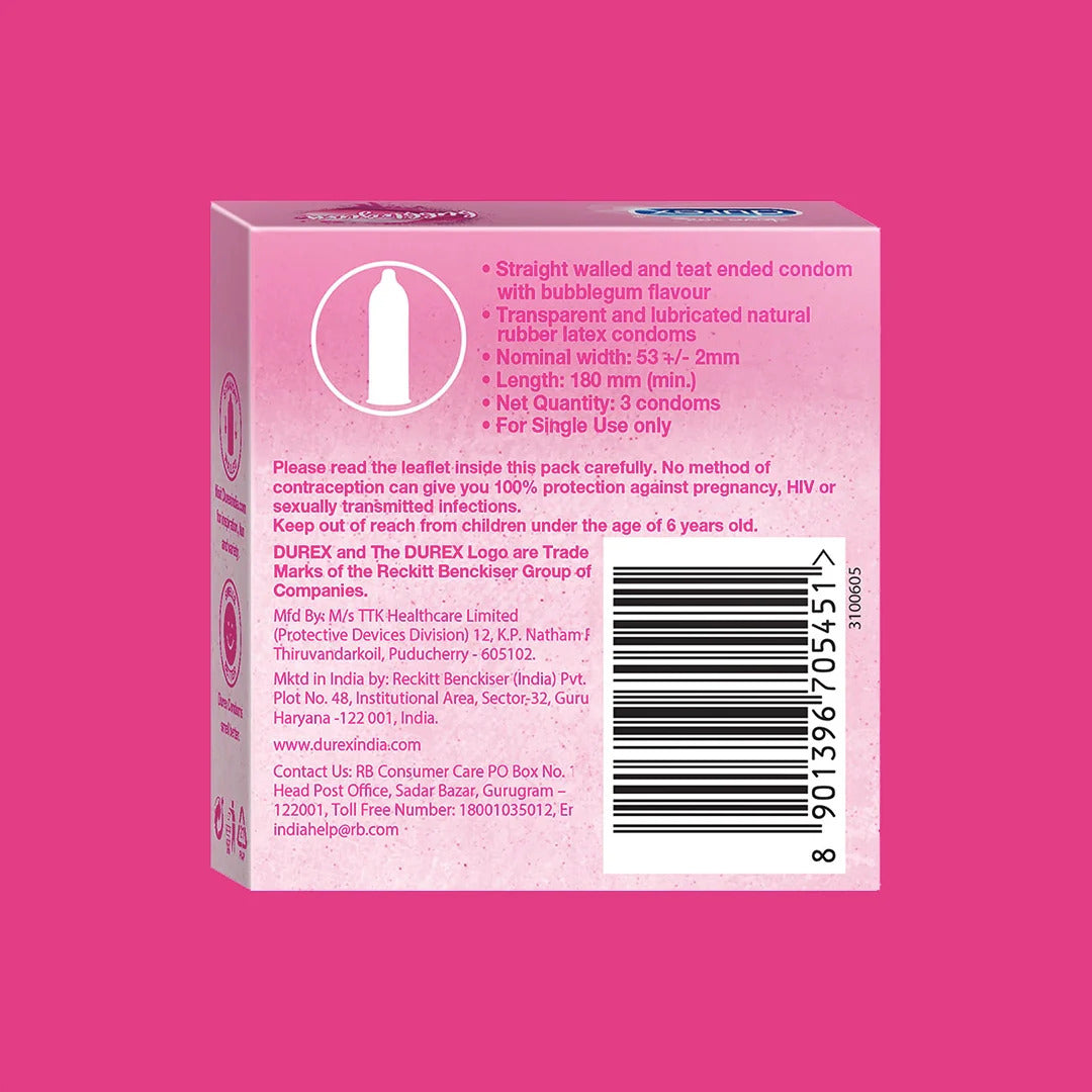 Durex Extra Thin Bubblegum Flavoured Condom - 3Pcs Pack(India)