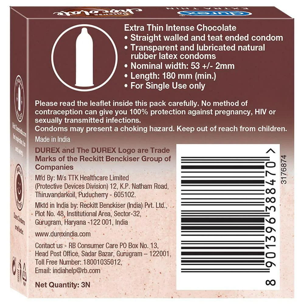 Durex Extra Thin Intense Chocolate 3 Pcs Pack (India)